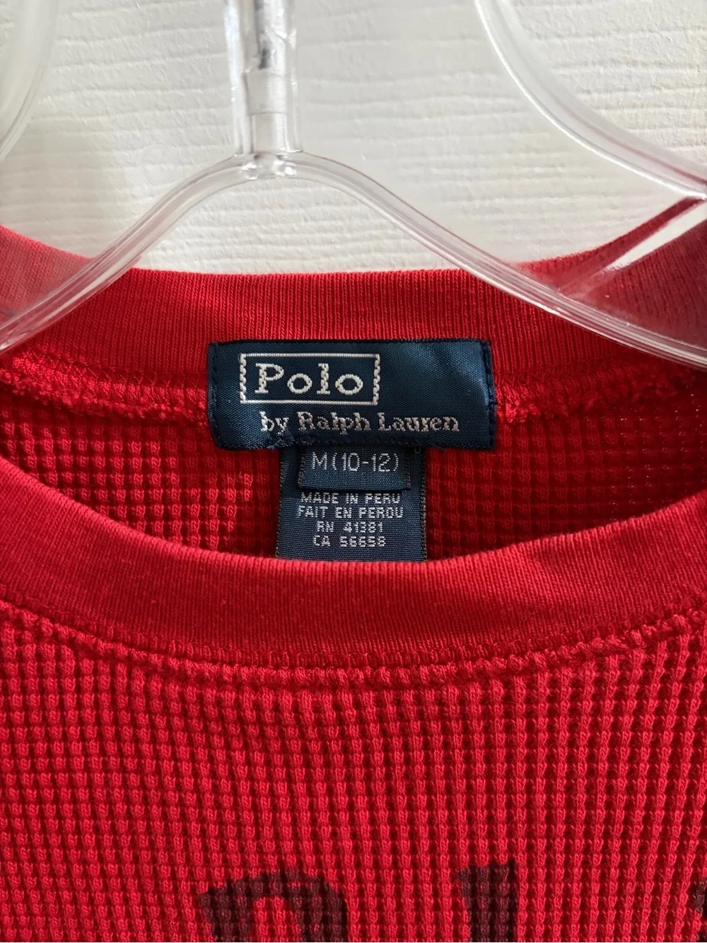 Ralph Lauren Red Crewneck Graphic Waffle-Knit long sleeve